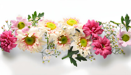 Creative layout made with beautiful flowers on white background, Ai generated 