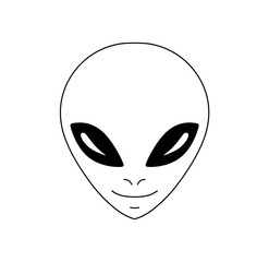 Vector isolated one single symmetrical smiling alien head face portrait front view colorless black and white contour line easy drawing