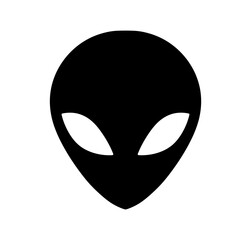 Vector isolated one single symmetrical alien head face portrait front view  colorless black and white outline silhouette shadow shape