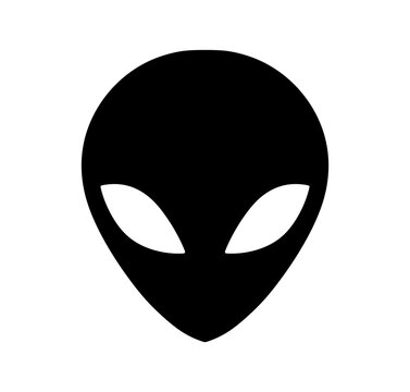 Vector isolated one single symmetrical alien head face portrait front view  colorless black and white outline silhouette shadow shape