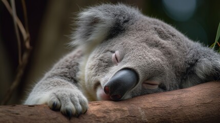 Naklejka premium Sleepy Koala Snuggled Up in a Tree