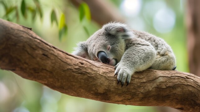 Koala Taking a Nap on a Tree Branch