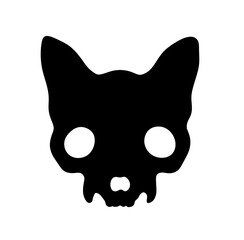 Vector isolated one single eared dog fox wolf skull with ears and fangs head front view portrait  colorless black and white outline silhouette shadow shape