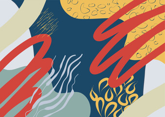 Abstract background. Hand drawn various shapes and doodle objects. Contemporary modern trendy vector illustrations. Every background is isolated. Pastel colors