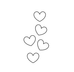 Vector isolated five simplest hearts set colorless black and white contour line easy drawing