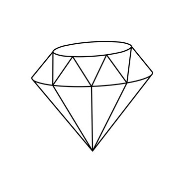 Vector isolated one single simplest round diamond gem side view colorless black and white contour line easy drawing