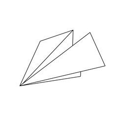 Vector isolated one single simplest origami paper plane front view isometric colorless black and white contour line easy drawing