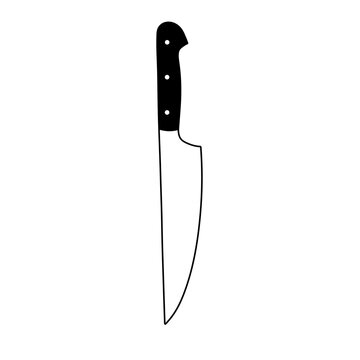 recommend clip art: Vector isolated one single simplest chef knife with black handle side view vertical colorless black and white contour line easy drawing