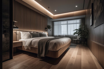 bedroom in hotel created with Generative AI technology