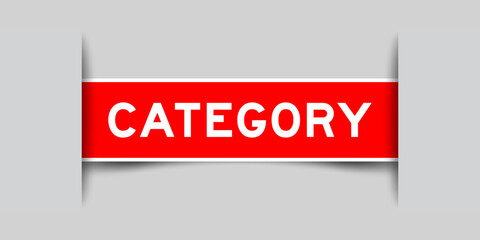 Red color square label sticker with word category that inserted in gray background