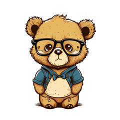 Obraz premium Bear Wearing Glasses, Cute Cartoon Sticker, PNG Illustration Format. AI Generated