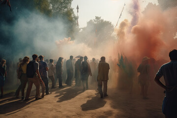 blurred people on holy festival created with Generative AI technology