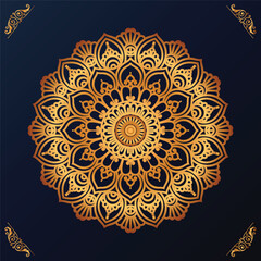 Luxury mandala design with golden ornaments on black background Title for islamic design
