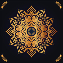 Luxury mandala design with golden ornaments on black background Title for islamic design
