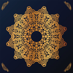 Luxury mandala design with golden ornaments on black background Title for islamic design
