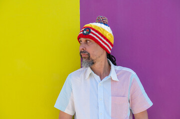 Portrait of man with colorful beanie
