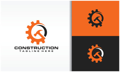 Hammer, gear, and circle logo