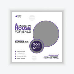 Modern Real estate agency social media banner template and colorful instagram post house sale template, Real estate web banner, facebook event and cover vector banner template 