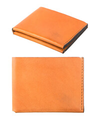 Very stylish leather money and credit card wallet. Handmade. Isolated on white background