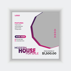Modern Real estate agency social media banner template and colorful instagram post house sale template, Real estate web banner, facebook event and cover vector banner template 