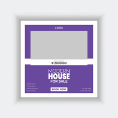 Modern Real estate agency social media banner template and colorful instagram post house sale template, Real estate web banner, facebook event and cover vector banner template 