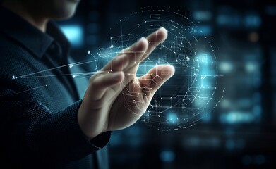 hand pushing a button on a touch screen interface