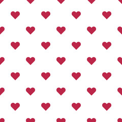 Seamless pattern red heart shape white background. Texture design for fabric, tile, banner, template, card, poster, backdrop, wall. Vector illustration.