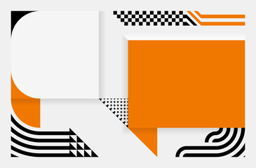 Abstract geometric patterns in white, black and orange. Simple background in Bauhaus style. Template design for posters, banners, websites. Vector illustration.