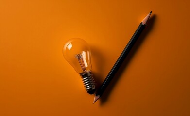 pencil and notebook and idea bulb 