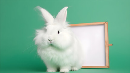 Bunny on isolated Pale Green color background created with Generative AI Technology