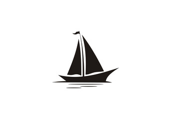 Linear drawing of a sailboat in the waves. illustration of a yacht at sea. Sailboat in the sea logo. Boat with sails on the waves
