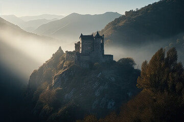 Obraz premium sunset over the castle created with Generative AI technology