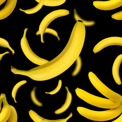 Seamless banana pattern on an isolated, white background. natural bananas