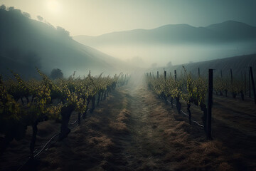 Obraz premium vineyard in the morning created with Generative AI technology