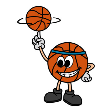 Cartoon Basketball Ball. Vector Illustration Basketball Character Playing Ball
