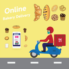 Bakery online service or platform set. Online order sweets and cookies via internet. Flat vector illustration.