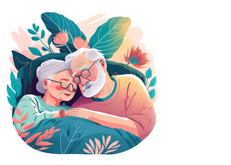 Obraz na płótnie Canvas An elderly couple. Man and woman. Tenderness. Watercola. Banner. Generative AI