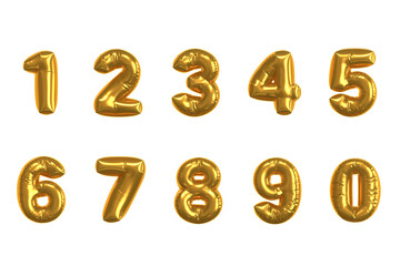 Set of golden 3D balloon numbers from 0 to 9