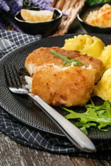 Fried cod fillet served.