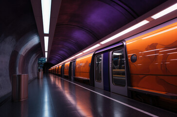 Zug fährt in einer modernen U-Bahn Station ein