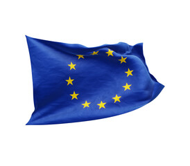 Waving flag of the European Union isolated on transparent background. 3D rendering