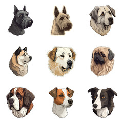 Obraz premium Dogs Flat Icon Set Isolated On White Background