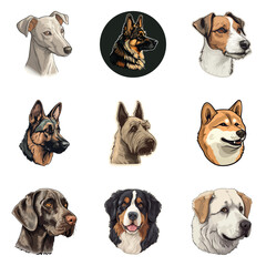 Dogs Flat Icon Set Isolated On White Background