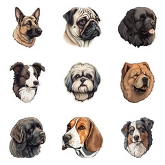 Obraz premium Dogs Flat Icon Set Isolated On White Background