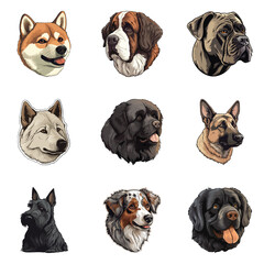 Obraz premium Dogs Flat Icon Set Isolated On White Background
