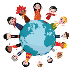 people national characters on earth, multiculturalism, traditional folk costumes.Different cultures stand.