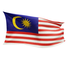 Waving flag of Malaysia isolated on transparent background. 3D rendering
