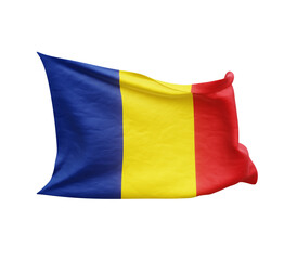 Waving flag of Romania isolated on transparent background. 3D rendering