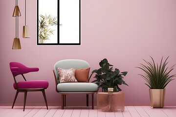 A Crimson Couch Coffee Table Potted Plant Vertical Blank Poster
