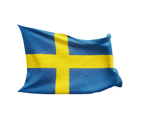 Waving flag of Sweden isolated on transparent background. 3D rendering
